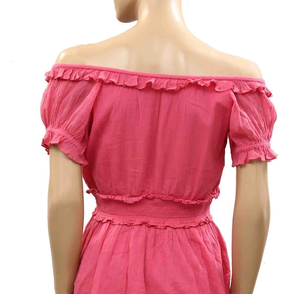Loveshackfancy Off Shoulder Mini Dress Smocked Ruffle Solid Cotton XS 287830 - Picture 4 of 5